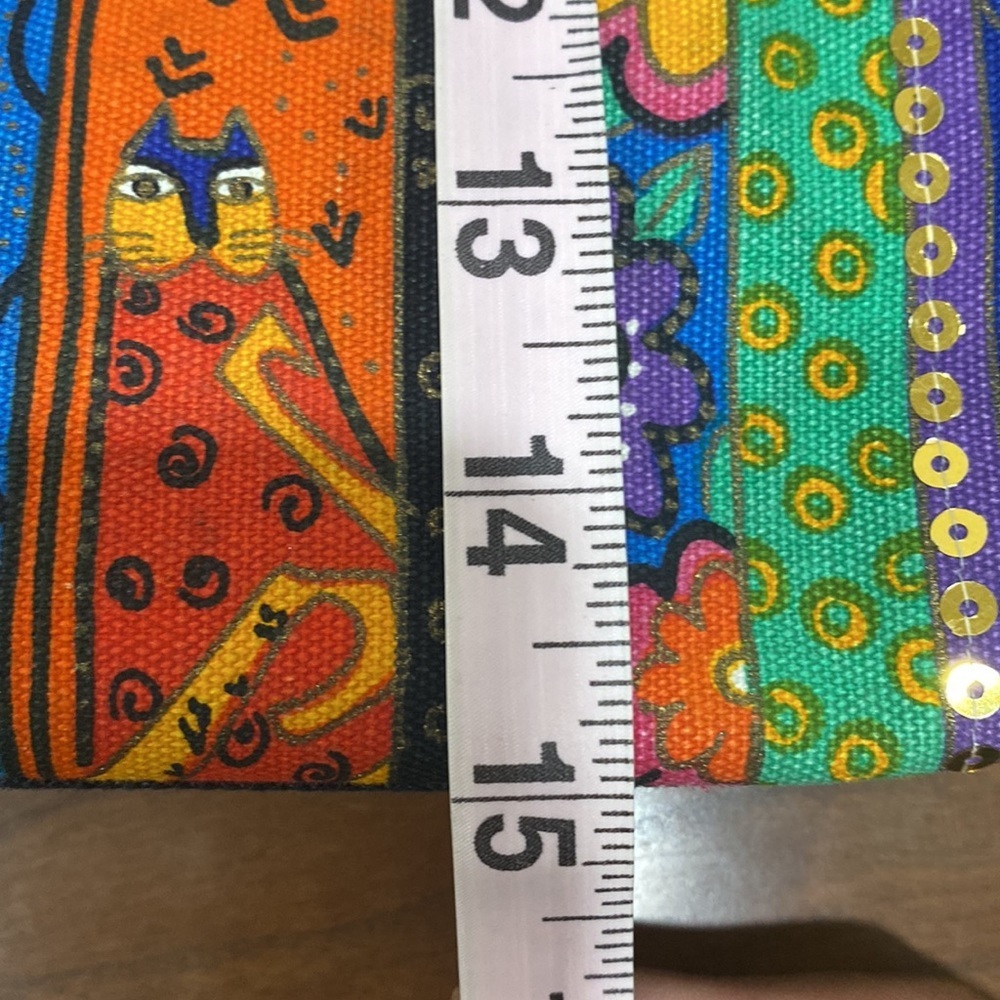 Vintage Laurel Burch Canvas Cat Multicolor Sequin Shoulder Tote Bag - Picture 11 of 12